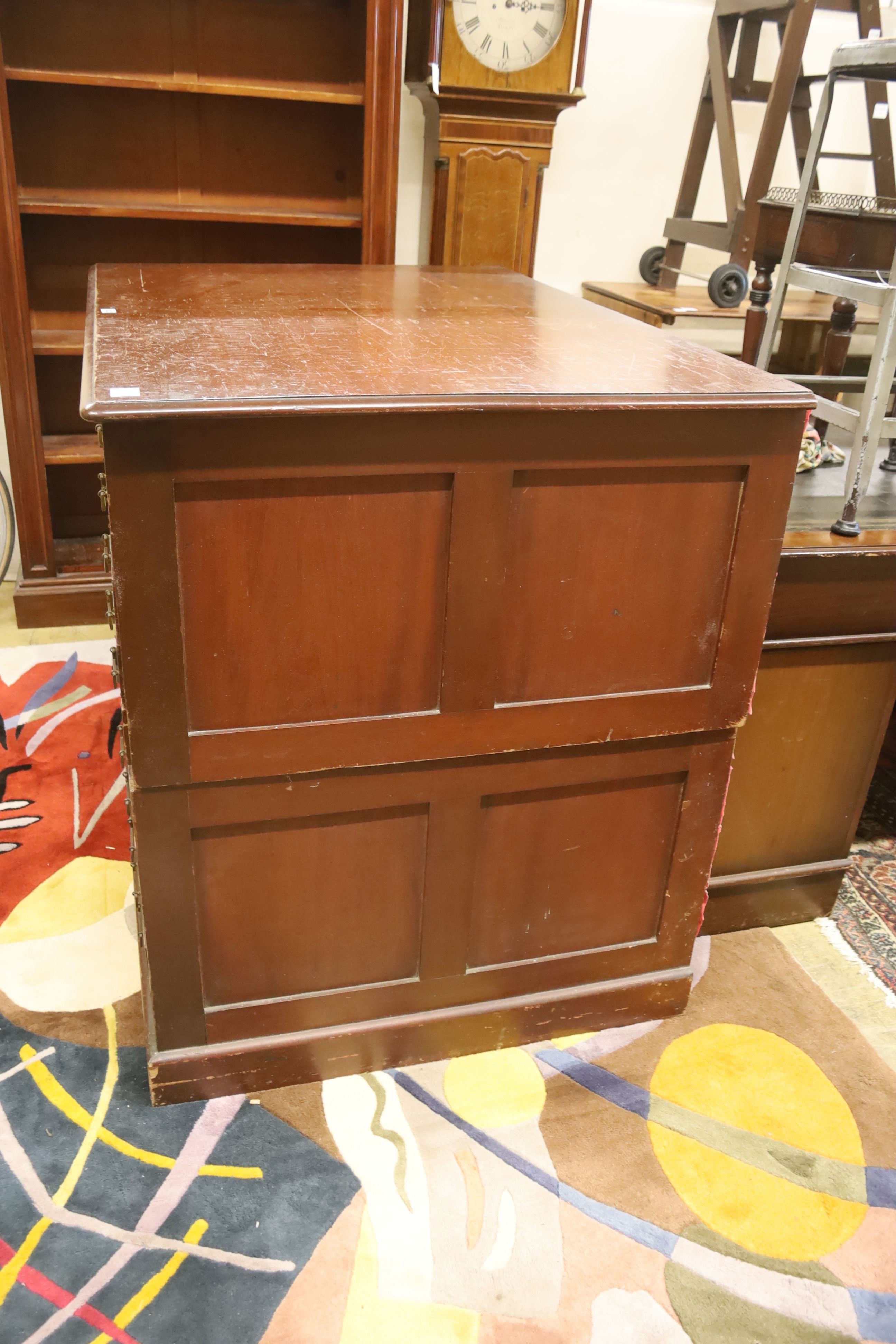 An early 20th century mahogany and beech ten drawer plan chest, length 128cm, depth 91cm, height 108cm